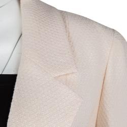 Pre Owned Chanel Blush Pink Textured Camellia Brooch Detail Blazer and Wide Leg Pants Suit XL