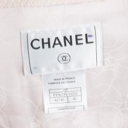 Pre Owned Chanel Blush Pink Textured Camellia Brooch Detail Blazer and Wide Leg Pants Suit XL