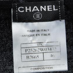 Pre Owned Chanel Black Cashmere Textured Trim V-Neck Short Sleeve Sweater XL