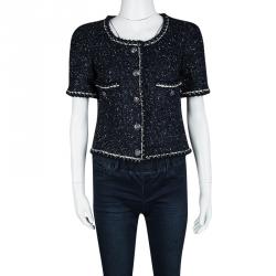 Chanel Navy Blue Textured Short Sleeve Jacket S