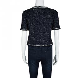 Chanel Navy Blue Textured Short Sleeve Jacket S