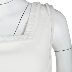 Pre Owned Chanel Ivory Velvet Fringed Trim Detail Sleeveless Dress S