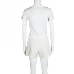 Pre Owned Chanel Off White High Waist Textured Shorts M