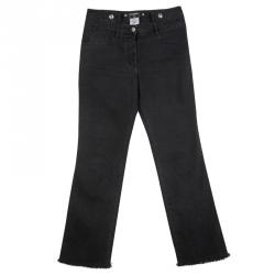 Pre Owned Chanel Black Denim Frayed Bottom High Waist Jeans L