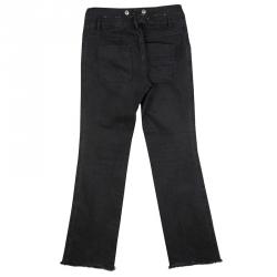 Pre Owned Chanel Black Denim Frayed Bottom High Waist Jeans L