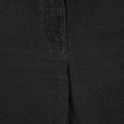 Pre Owned Chanel Black Denim Frayed Bottom High Waist Jeans L