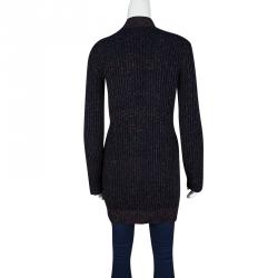 Chanel Navy Blue Lurex Rib Knit Button Front Cardigan S