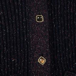 Chanel Navy Blue Lurex Rib Knit Button Front Cardigan S