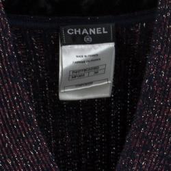 Chanel Navy Blue Lurex Rib Knit Button Front Cardigan S