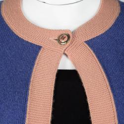 Pre Owned Chanel Blue Contrast Trim Cashmere Cardigan S