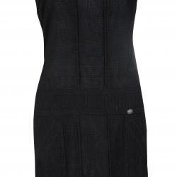 Pre Owned فستان ماكسي شانيل قطن أسود بأكمام قصيرة L