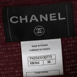 Pre Owned Chanel Red Lurex Knit Contrast Trim Detail Button Front Jacket M