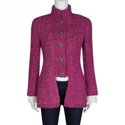 Pre Owned Chanel Pink Textured Contrast Cuff Maharaja Jacket M