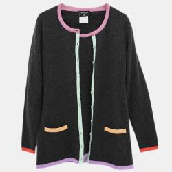 Pre Owned Chanel Ensemble Cardigan Short Sleeve Top Gray 98C #40