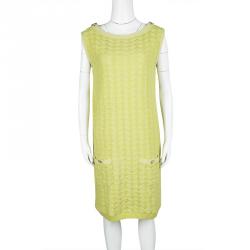 Chanel Yellow Textured Cotton Jacquard Knit Sleeveless Dress XL