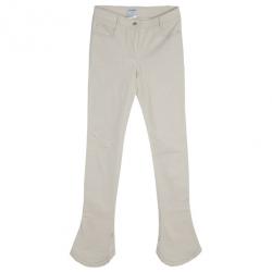 Pre Owned Chanel White Trousers With Embroidered Back Pocket Detail S