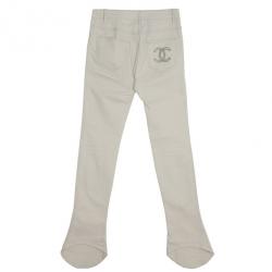 Pre Owned Chanel White Trousers With Embroidered Back Pocket Detail S