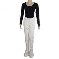 Pre Owned Chanel White Trousers With Embroidered Back Pocket Detail S