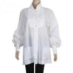 Pre Owned Chanel White Tuxedo Shirt M