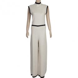 Pre Owned Chanel Cream Turtleneck Jumpsuit S