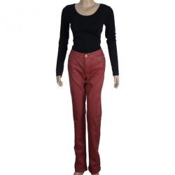 Pre Owned Chanel Red Denim Jeans S