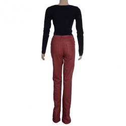 Pre Owned Chanel Red Denim Jeans S