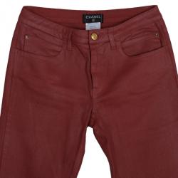 Pre Owned Chanel Red Denim Jeans S