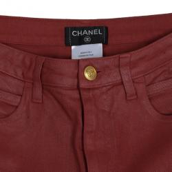 Pre Owned Chanel Red Denim Jeans S