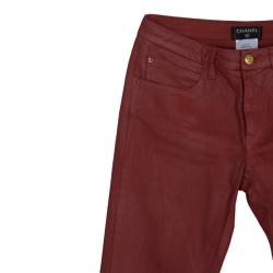 Pre Owned Chanel Red Denim Jeans S