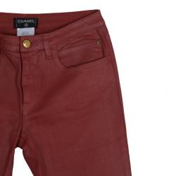 Pre Owned Chanel Red Denim Jeans S