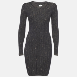 Pre Owned Chanel Navy Blue Lurex Rib Knit Short Dress S