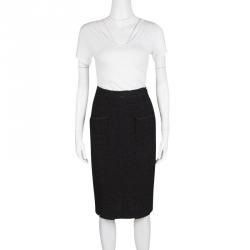 Pre Owned Chanel Black Textured Patch Pocket Detail Pencil Skirt  S