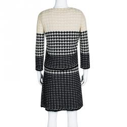 Pre Owned Chanel Navy Blue and Beige Knit Dress and Cardigan Set M
