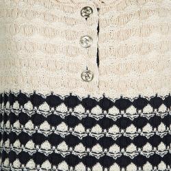 Pre Owned Chanel Navy Blue and Beige Knit Dress and Cardigan Set M