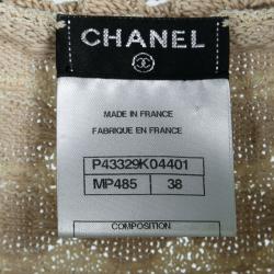 Pre Owned Chanel Navy Blue and Beige Knit Dress and Cardigan Set M