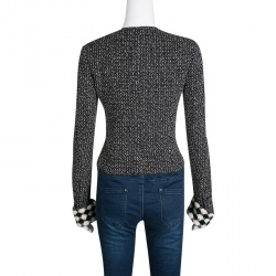 Chanel Monochrome Textured Silk Zip Front Jacket S