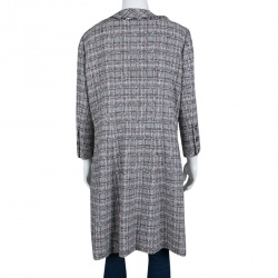 مملوكة مسبقًا Chanel Grey Checkered Tweed Chain Embellished Buttoned Dress Coat XL