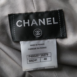 مملوكة مسبقًا Chanel Grey Checkered Tweed Chain Embellished Buttoned Dress Coat XL