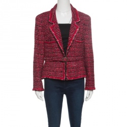 Chanel Red Textured Wool Belted Jacket L