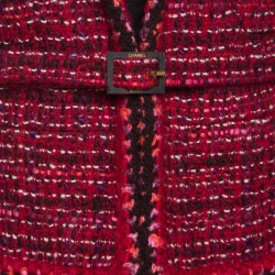 Chanel Red Textured Wool Belted Jacket L