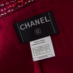 Chanel Red Textured Wool Belted Jacket L