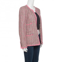 Pre Owned Chanel Vintage Multicolor Textured Contrast Trim Boucle Jacket M