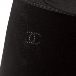 Pre Owned Chanel Black Elasticized Waist Logo Embellished Velvet Pants S