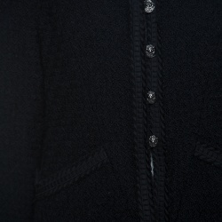 Chanel Black Textured Wool Frayed Trim Jacket L