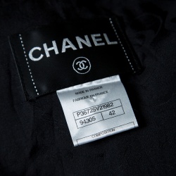 Chanel Black Textured Wool Frayed Trim Jacket L