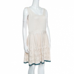 Chanel Cream Crochet Knit Sleeveless Fit and Flare Dress L
