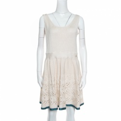 Chanel Cream Crochet Knit Sleeveless Fit and Flare Dress L