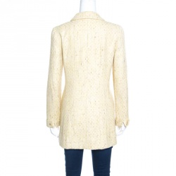 Chanel Vintage Yellow Textured Zip Front Coat S