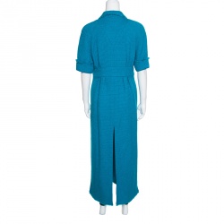 مملوكة مسبقًا Chanel Blue Textured Slit Detail Short Sleeve Dress Coat M