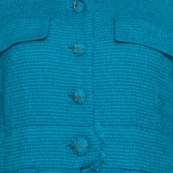 مملوكة مسبقًا Chanel Blue Textured Slit Detail Short Sleeve Dress Coat M